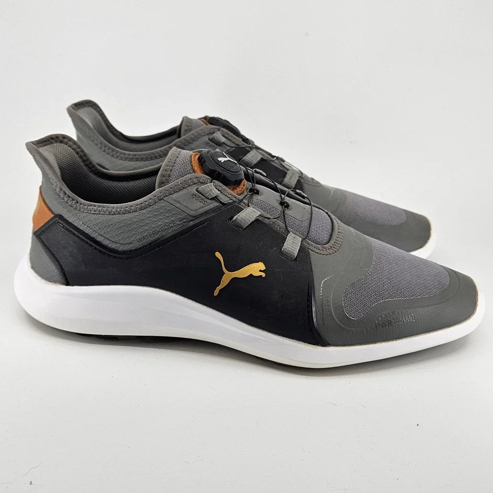 Men's PUMA Ignite PWRADAPT Golf Shoes DISC lacing system Waterproof Gray Black‎